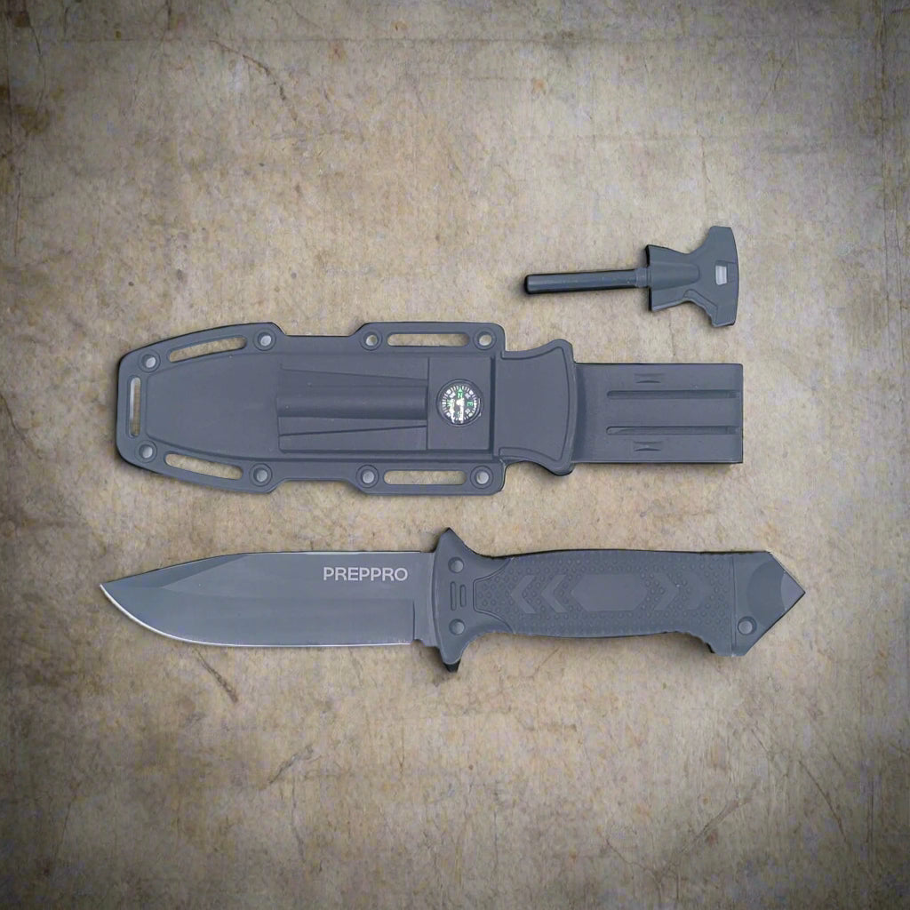 PrepPro Bushmaster Fixed Blade Belt Mount with flint and compass - PrepPro Australia