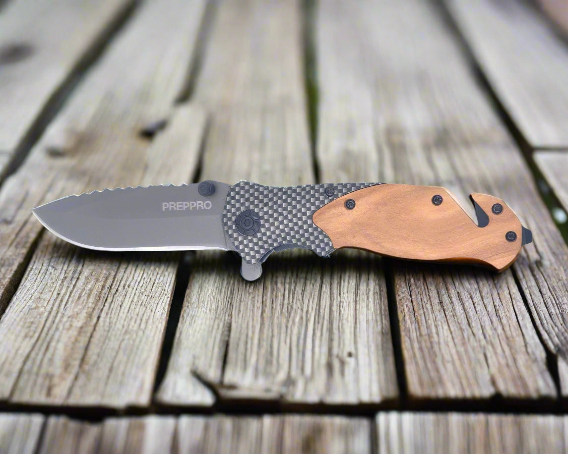 Carbon - PrepPro Folding knife with built in Belt Cutter - PrepPro Australia