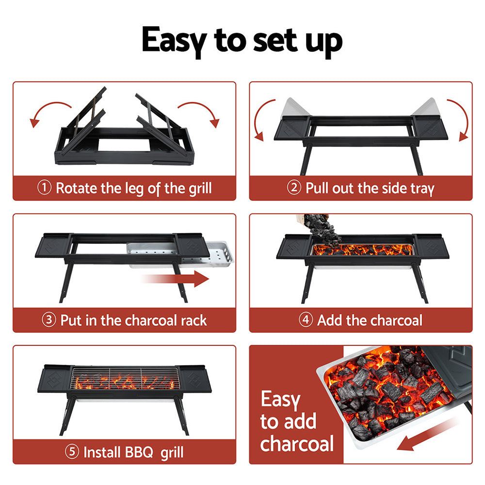 Grillz Foldable Charcoal BBQ Grill with Removable Ashtray, 60cm Grill