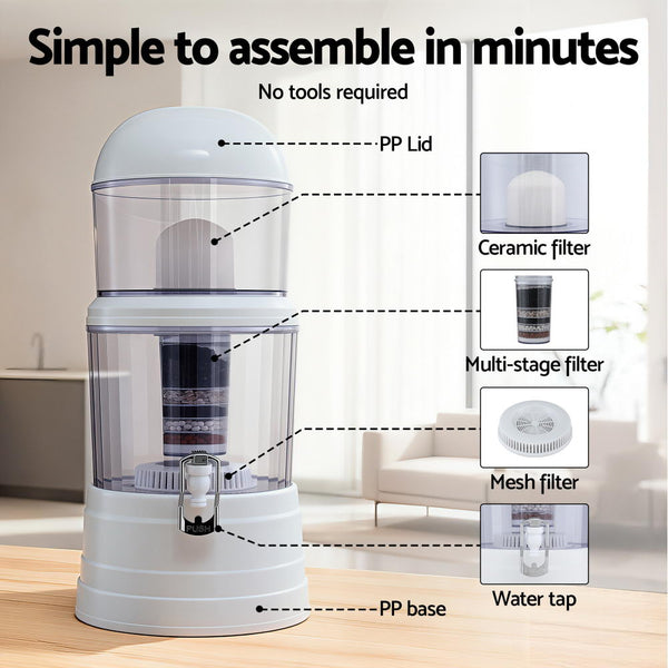 Devanti 14L Benchtop Gravity Water Filter, White