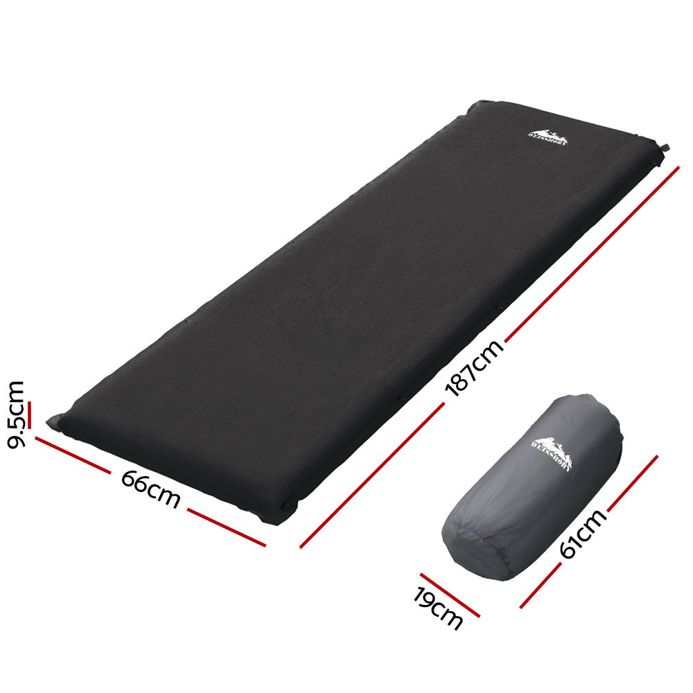Weisshorn Single Self-Inflating Camping Mat, 187 x 66 x 9.5cm, Black