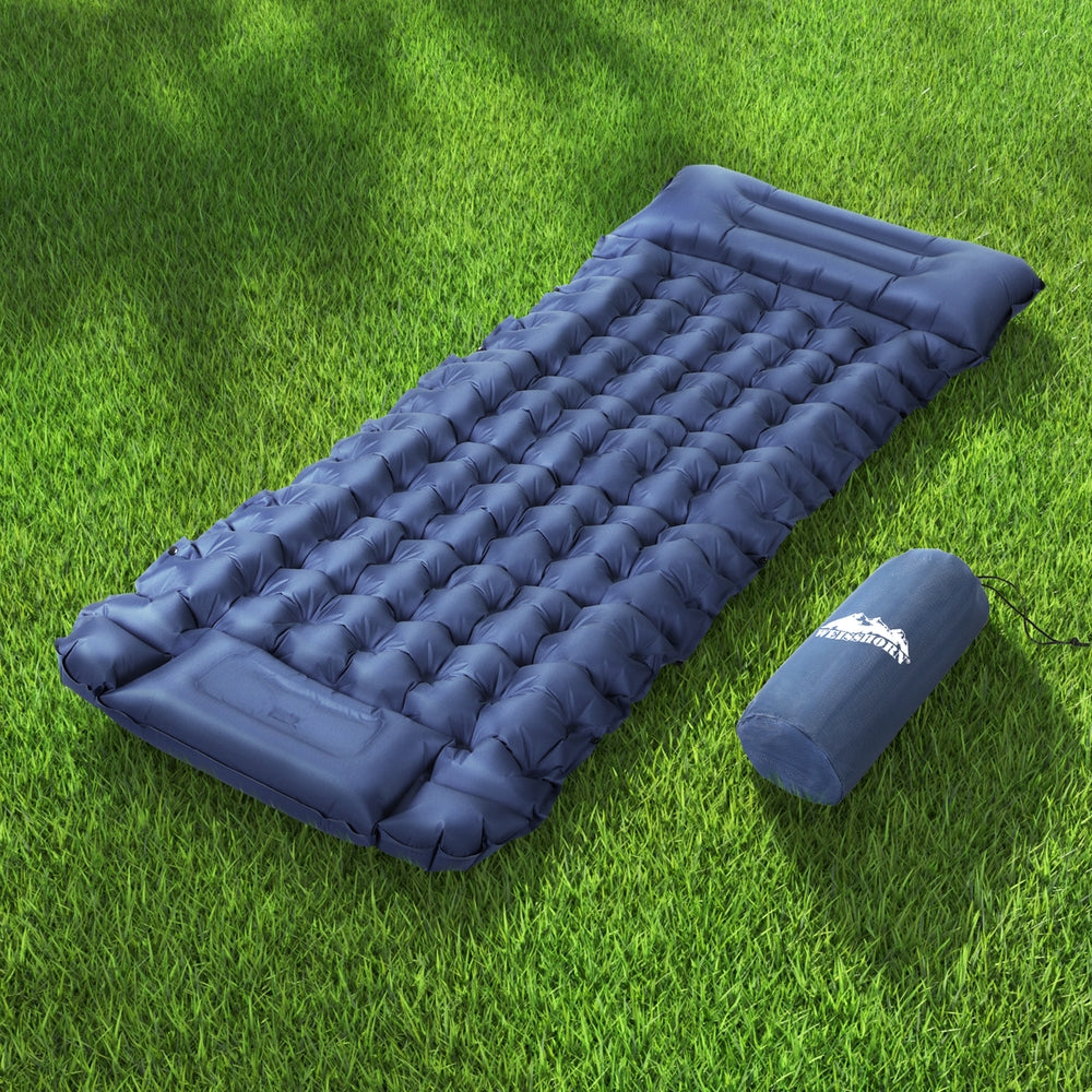Weisshorn Single Inflatable Camping Mat with Pillow, 200 x 70 x 9cm, Blue
