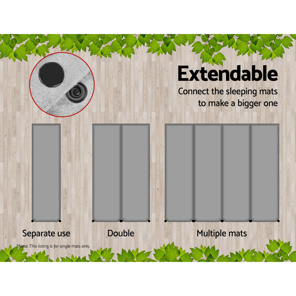 Weisshorn Single Self-Inflating Camping Mat, 187 x 66 x 9.5cm, Grey