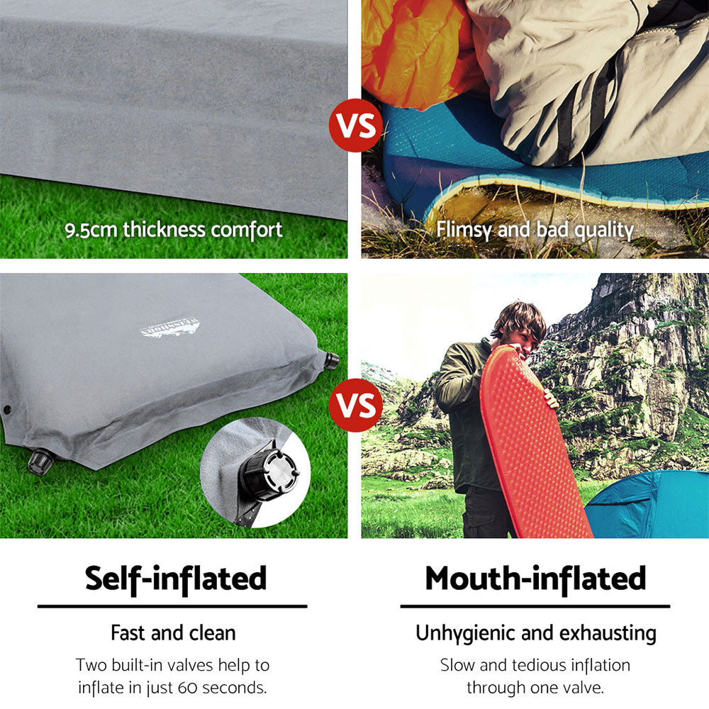 Weisshorn Single Self-Inflating Camping Mat, 187 x 66 x 9.5cm, Grey