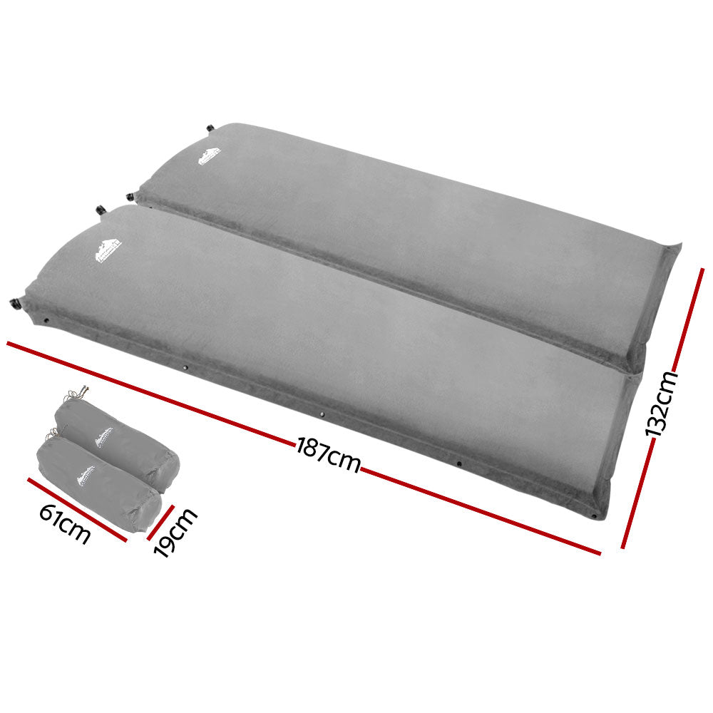 Weisshorn Double Self-Inflating Camping Mat, 187 x 132 x 9.5cm, Grey