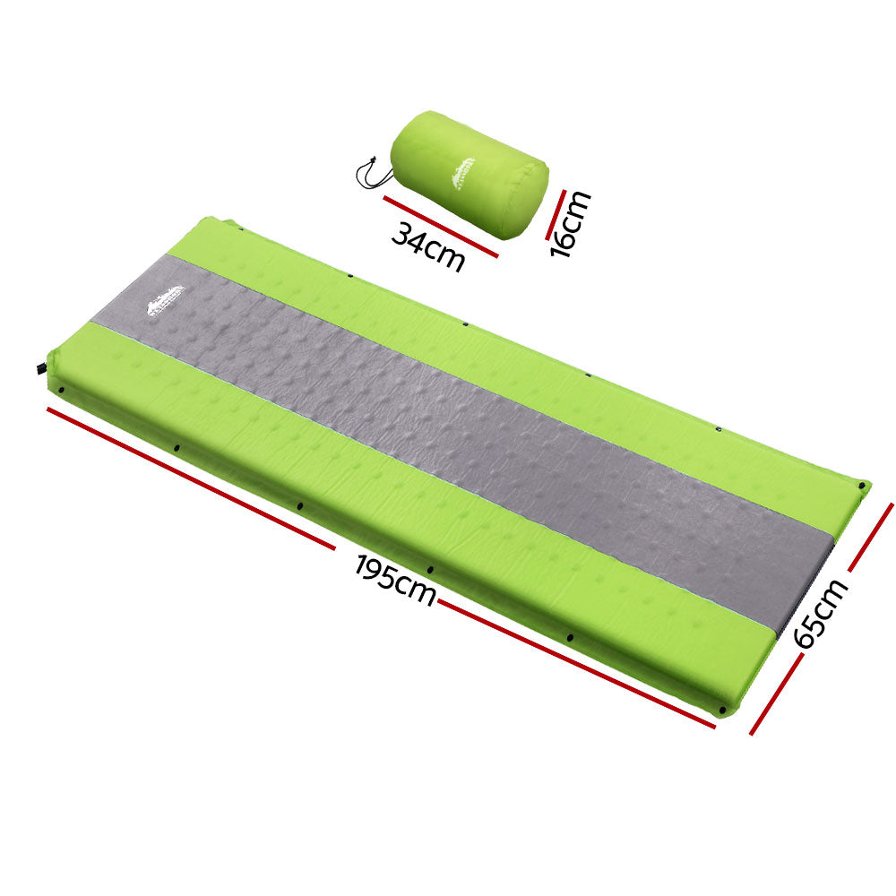 Weisshorn Single Self-Inflating Camping Mat, 195 x 65 x 2.5cm, Green