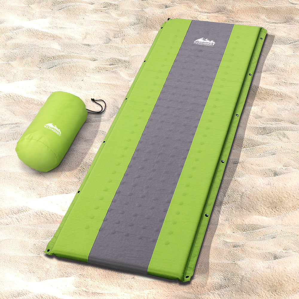Weisshorn Single Self-Inflating Camping Mat, 195 x 65 x 2.5cm, Green