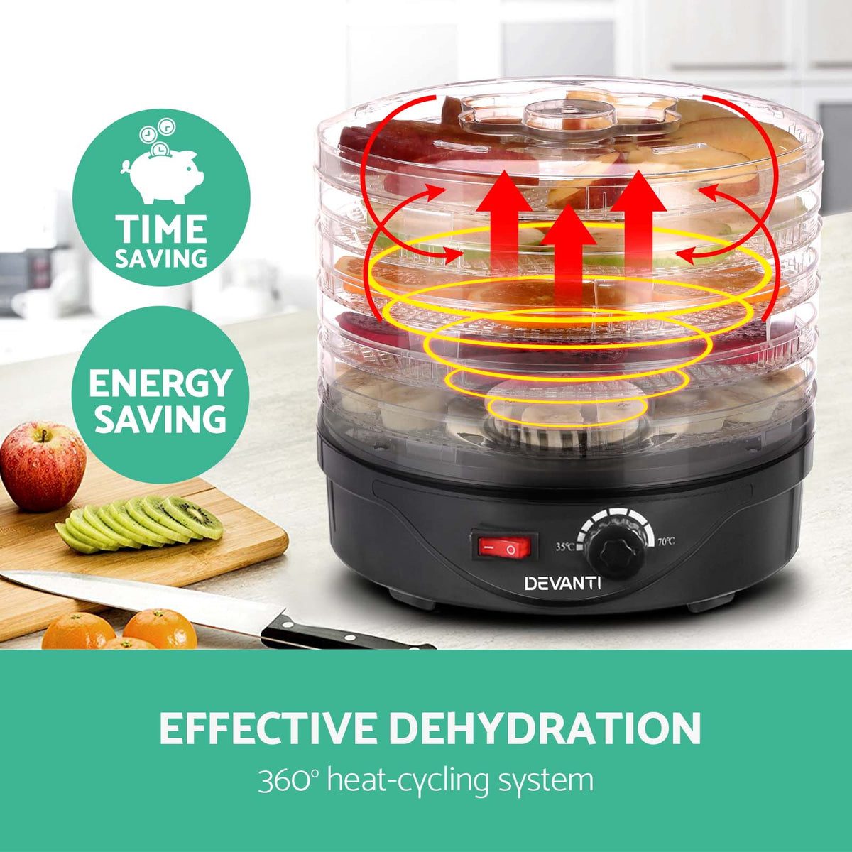 Devanti Food Dehydrator, 5 Adjustable Plastic Trays, 245W, Black