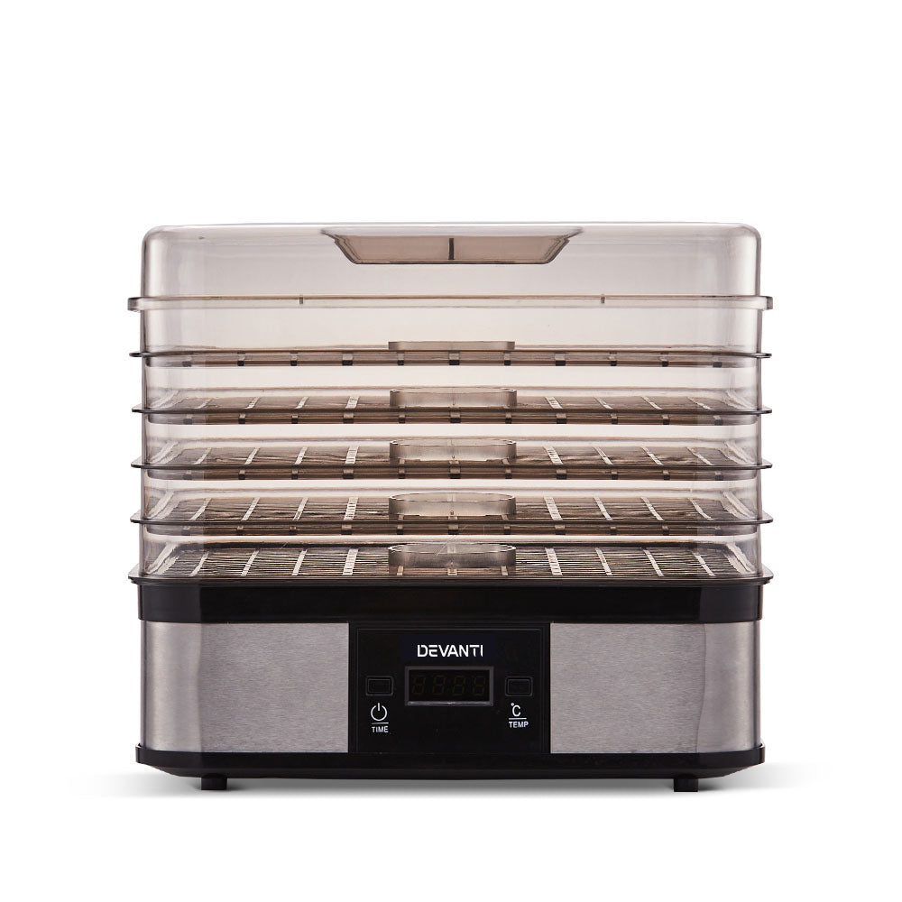Devanti Food Dehydrator, 5 Stackable Trays, 245W, LCD Timer