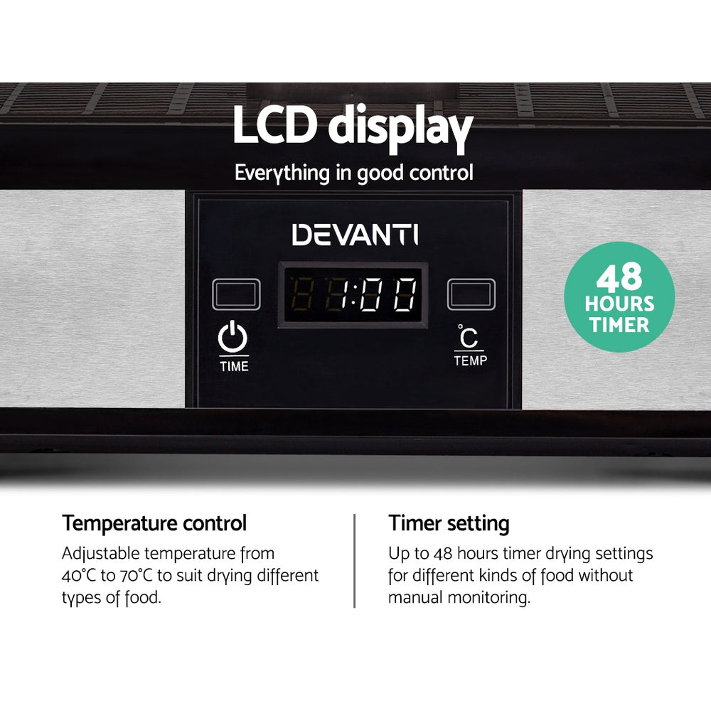 Devanti Food Dehydrator, 5 Stackable Trays, 245W, LCD Timer