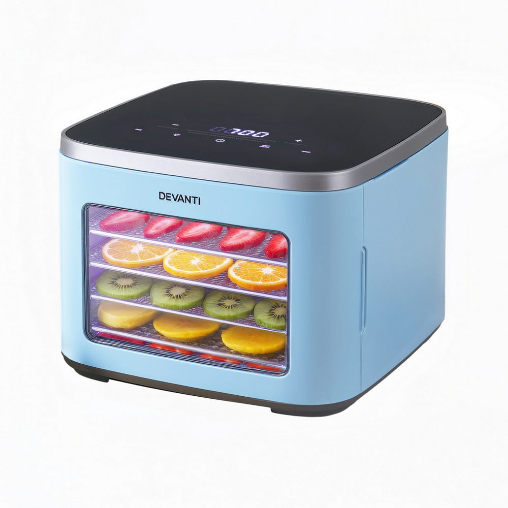 Devanti Compact Food Dehydrator, 5 Stainless Steel Trays, 500W, Blue