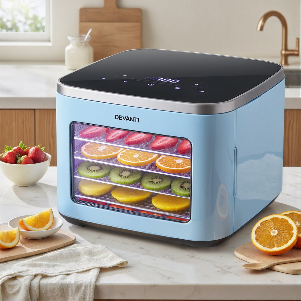 Devanti Compact Food Dehydrator, 5 Stainless Steel Trays, 500W, Blue