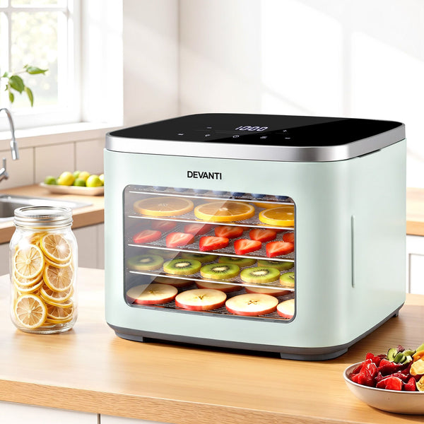 Devanti Compact Food Dehydrator, 5 Stainless Steel Trays, 500W, Green