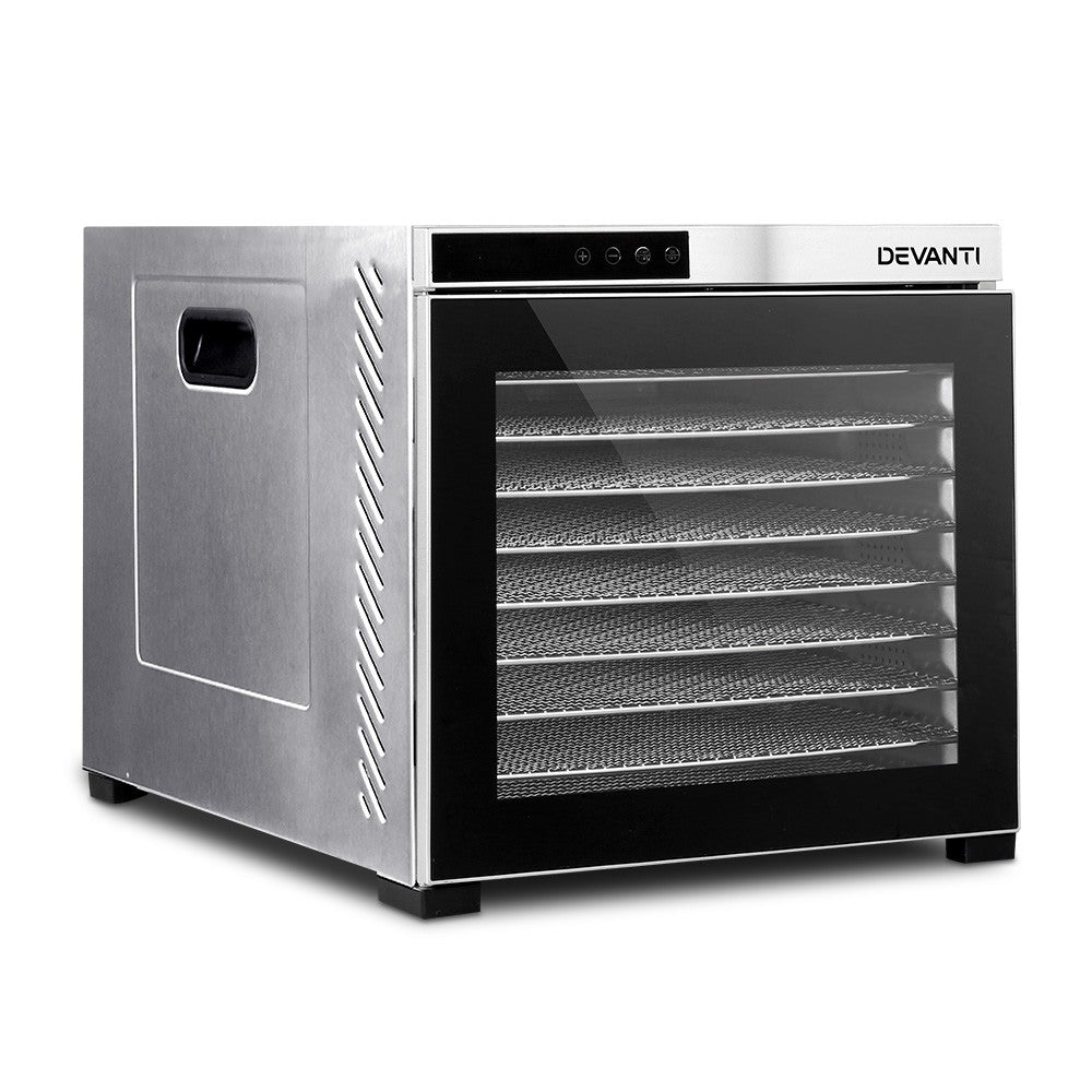 Devanti Food Dehydrator, 10 Large Stainless Trays, 1100W, Stainless Steel
