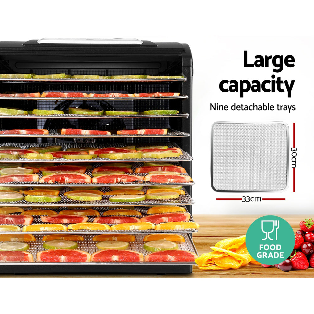 Devanti Food Dehydrator, 9 Stainless Trays, 700W, Black