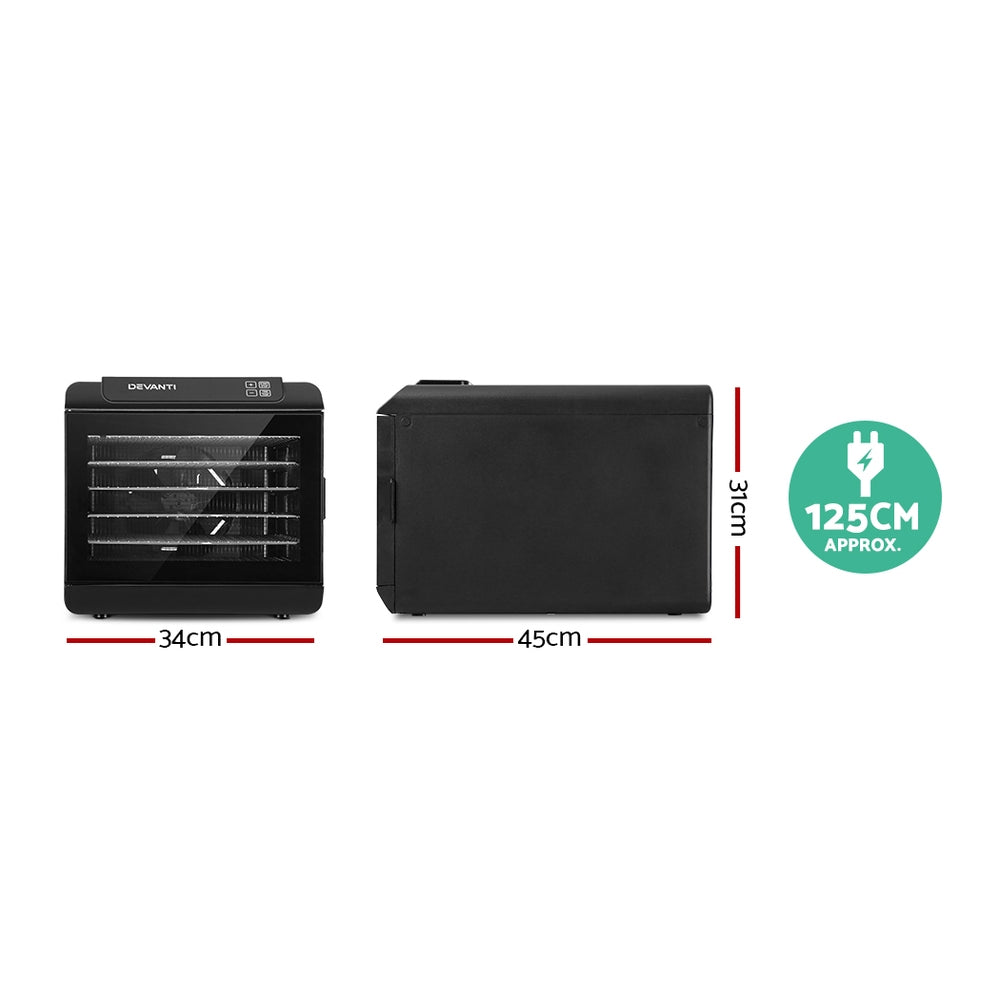 Devanti Food Dehydrator, 6 Stainless Trays, 500W, Black