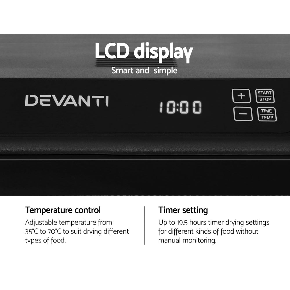 Devanti Food Dehydrator, 6 Stainless Trays, 500W, Black