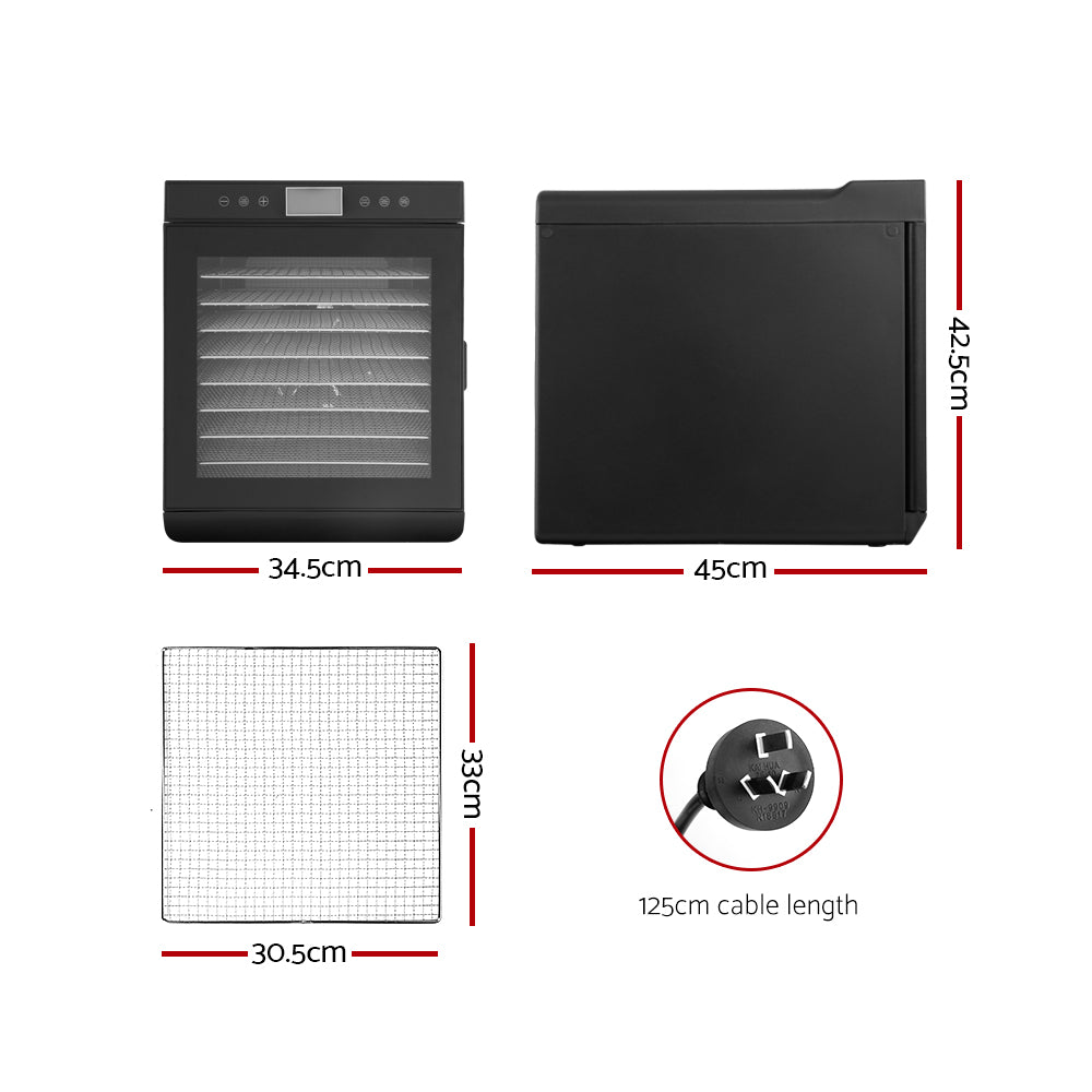 Devanti Food Dehydrator, 10 Stainless Trays, 700W, Glass Door