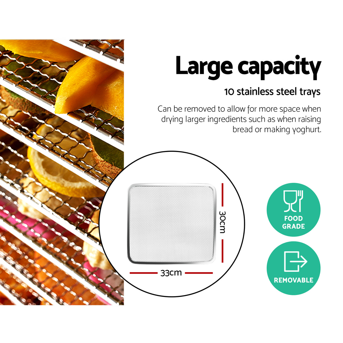 Devanti Food Dehydrator, 10 Stainless Trays, 700W, Glass Door