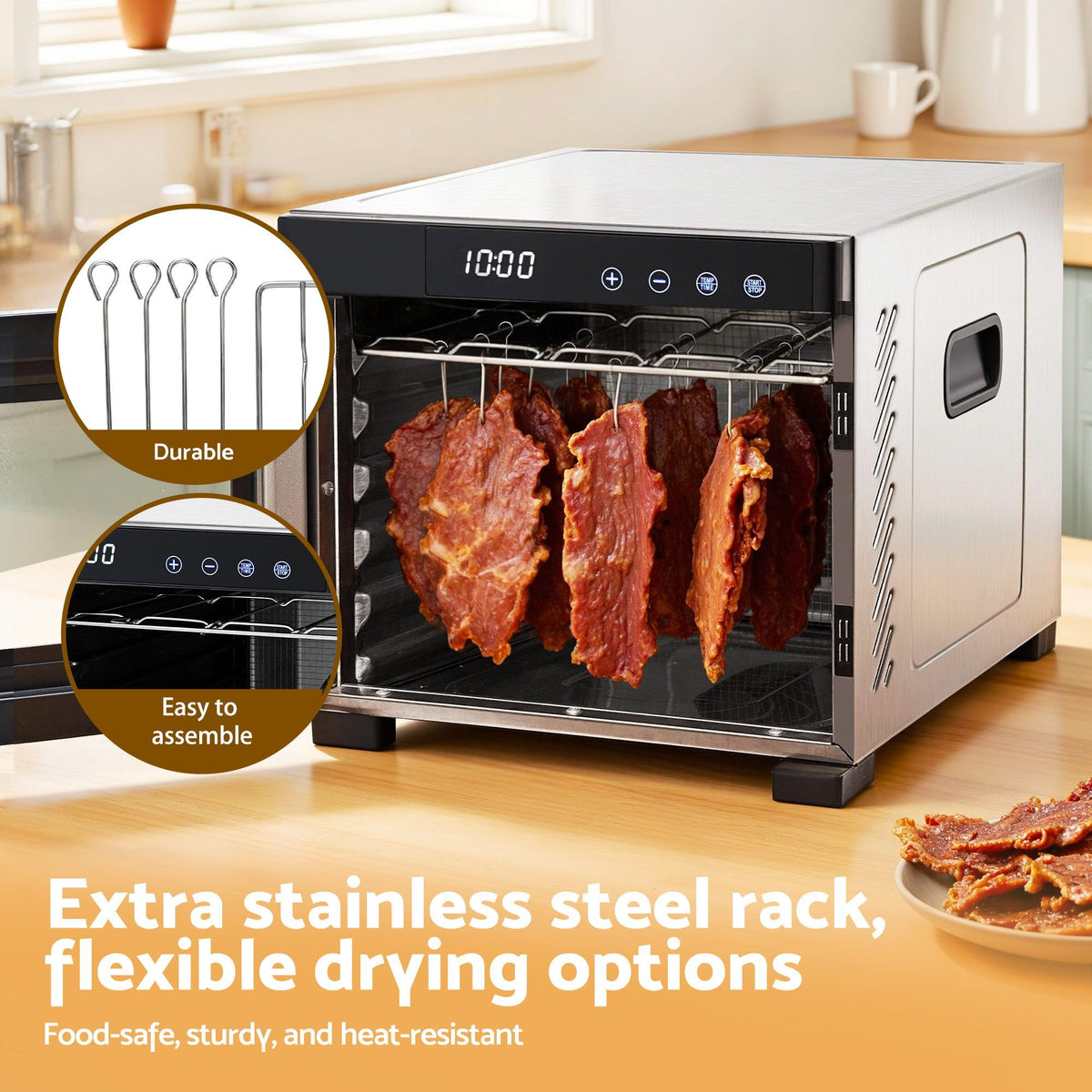 Devanti Food Dehydrator, 6 Stainless Steel Trays, 500W, Steel Body, Hanging Rack
