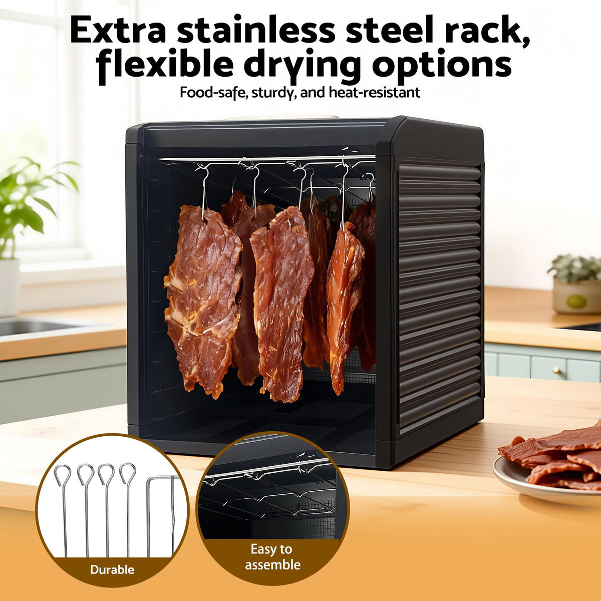 Devanti Food Dehydrator, 9 Stainless Steel Trays, 700W, Clear Door, Hanging Rack
