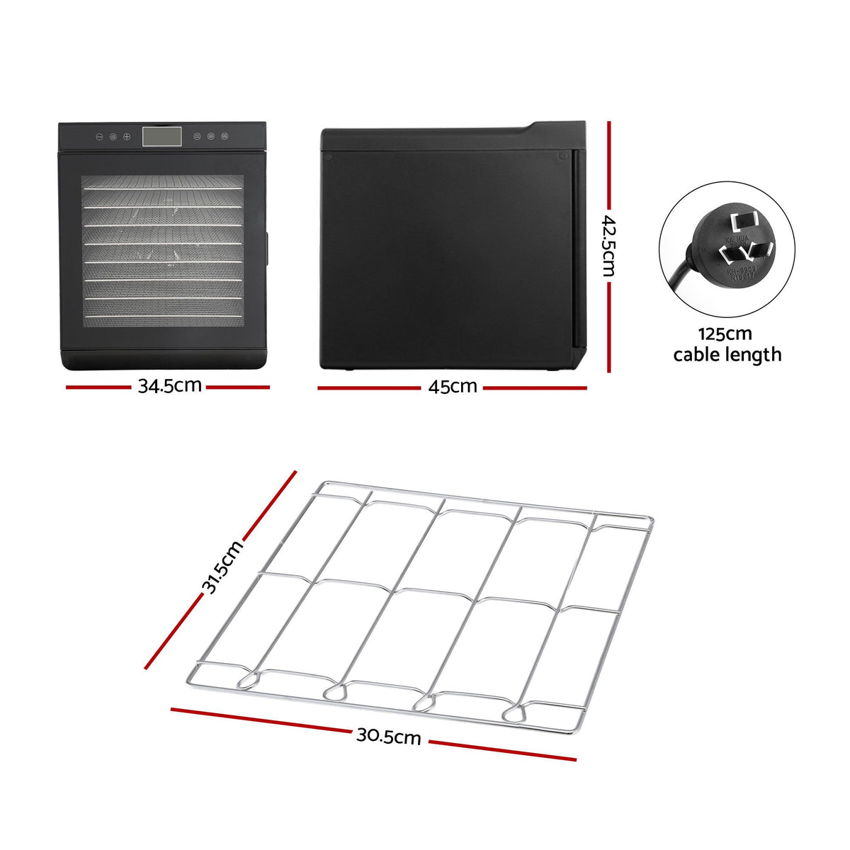 Devanti Food Dehydrator, 10 Stainless Steel Trays, 700W, Glass Door, Hanging Rack