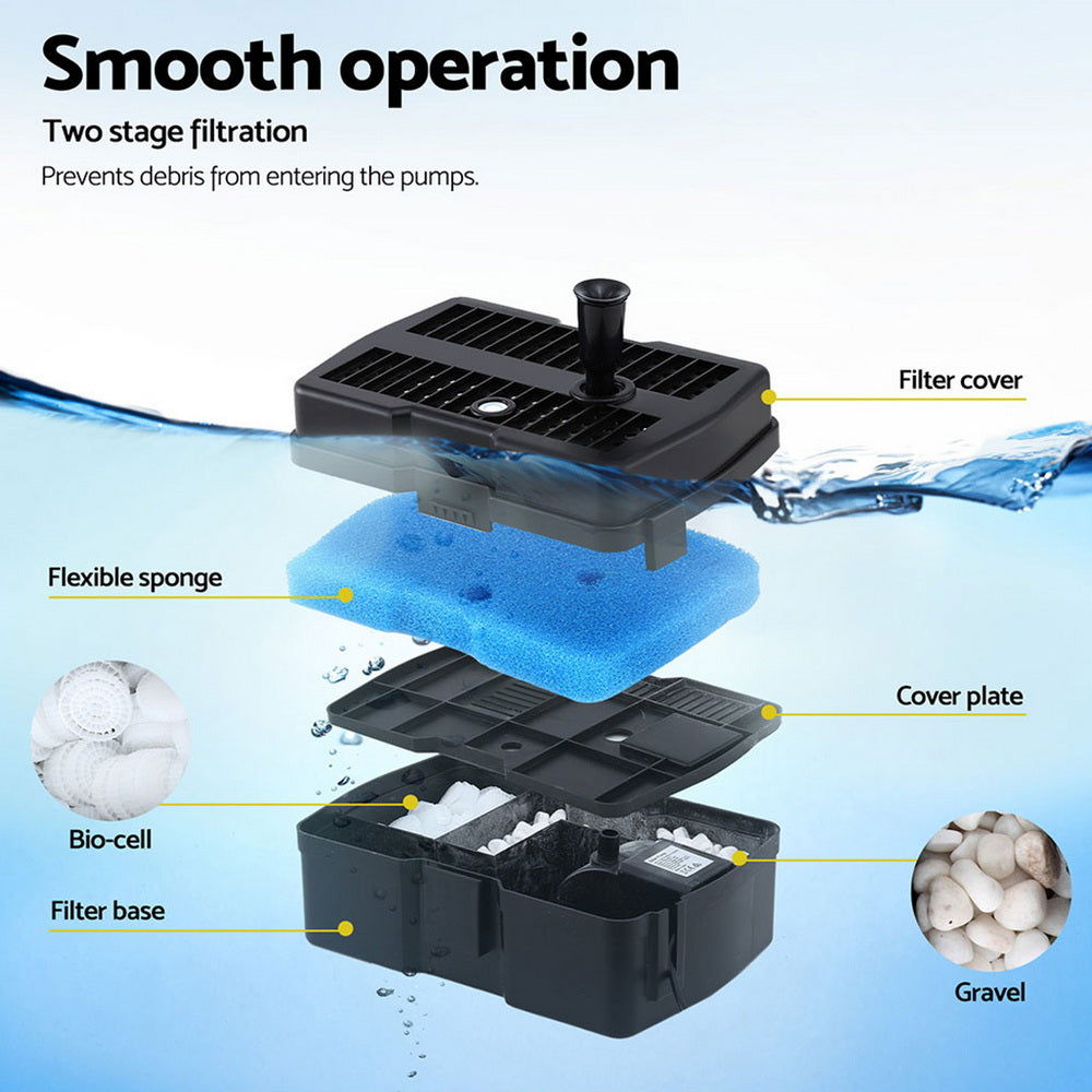 Gardeon Solar Pond Fountain Pump with Filter Box, 1190L/h