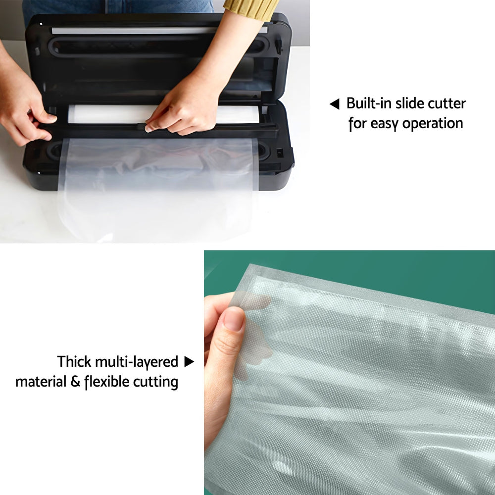 Devanti Food Vacuum Sealer, 5 Modes, Slide Cutter, Black, with 4 Bag Rolls (28cm)
