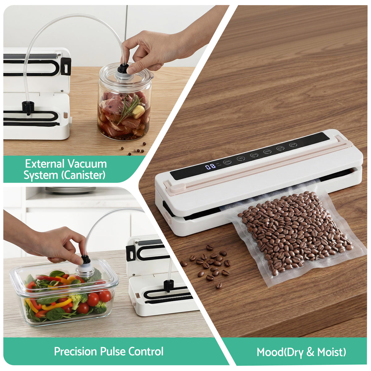 Devanti Food Vacuum Sealer, 6 Modes, LED Timer, White