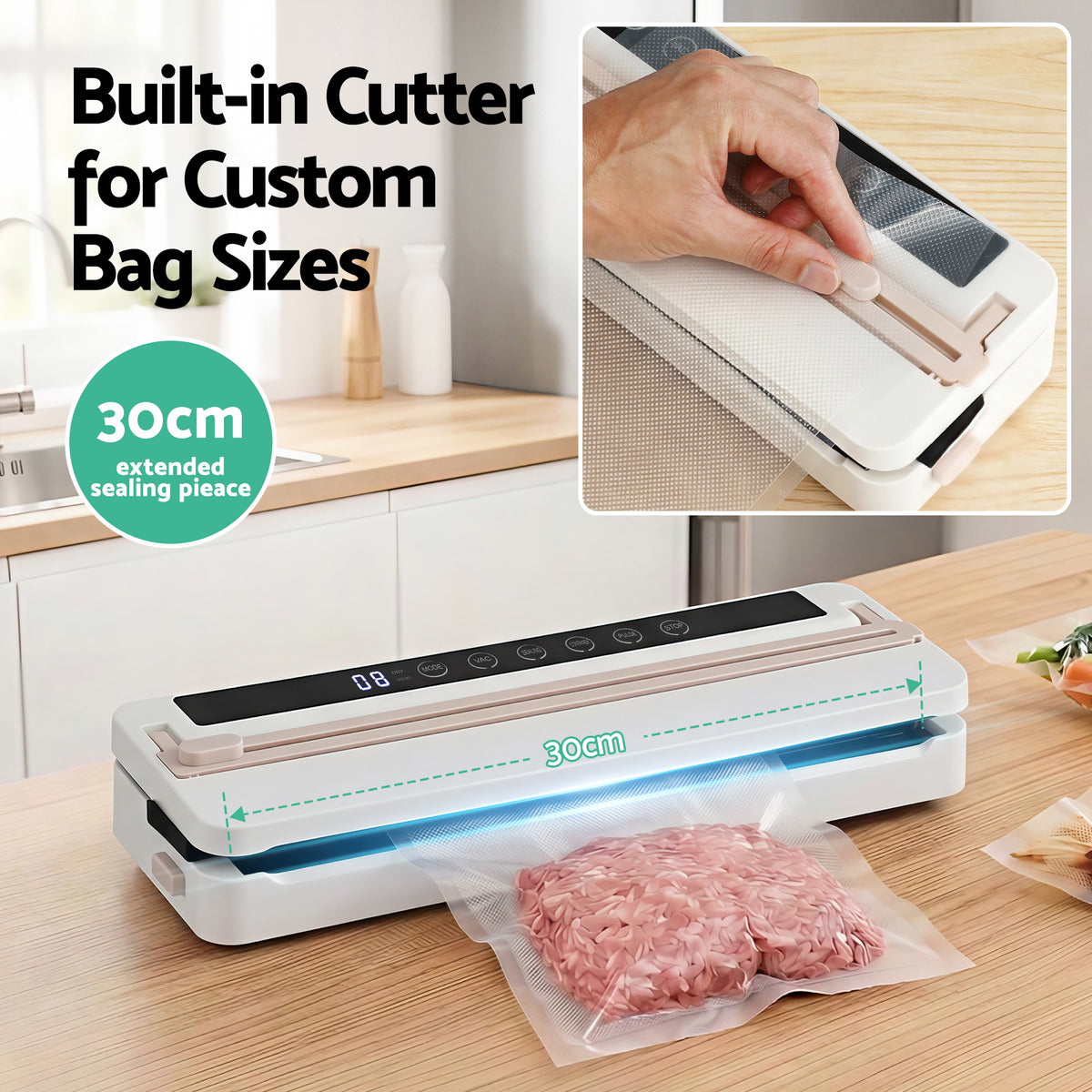 Devanti Food Vacuum Sealer, 6 Modes, LED Timer, White