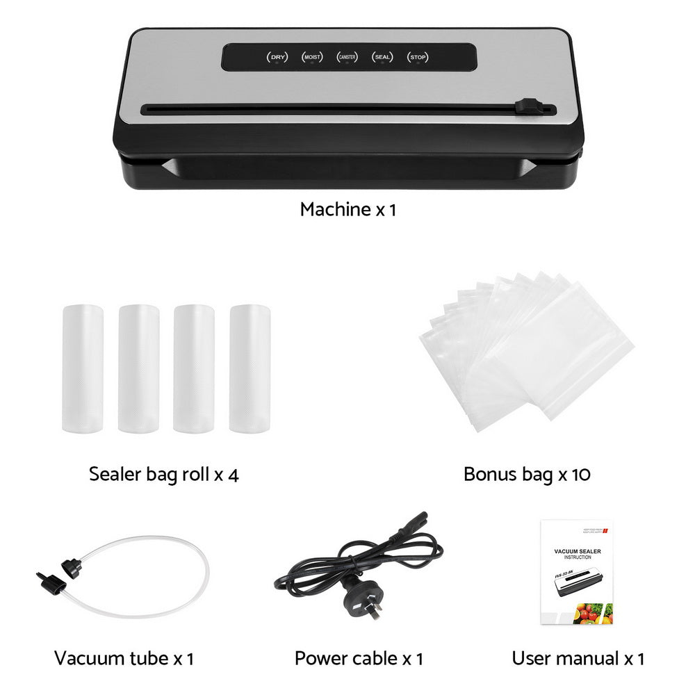 Devanti Vacuum Sealer, 110W, Built-In Cutter, with 4 Bag Rolls