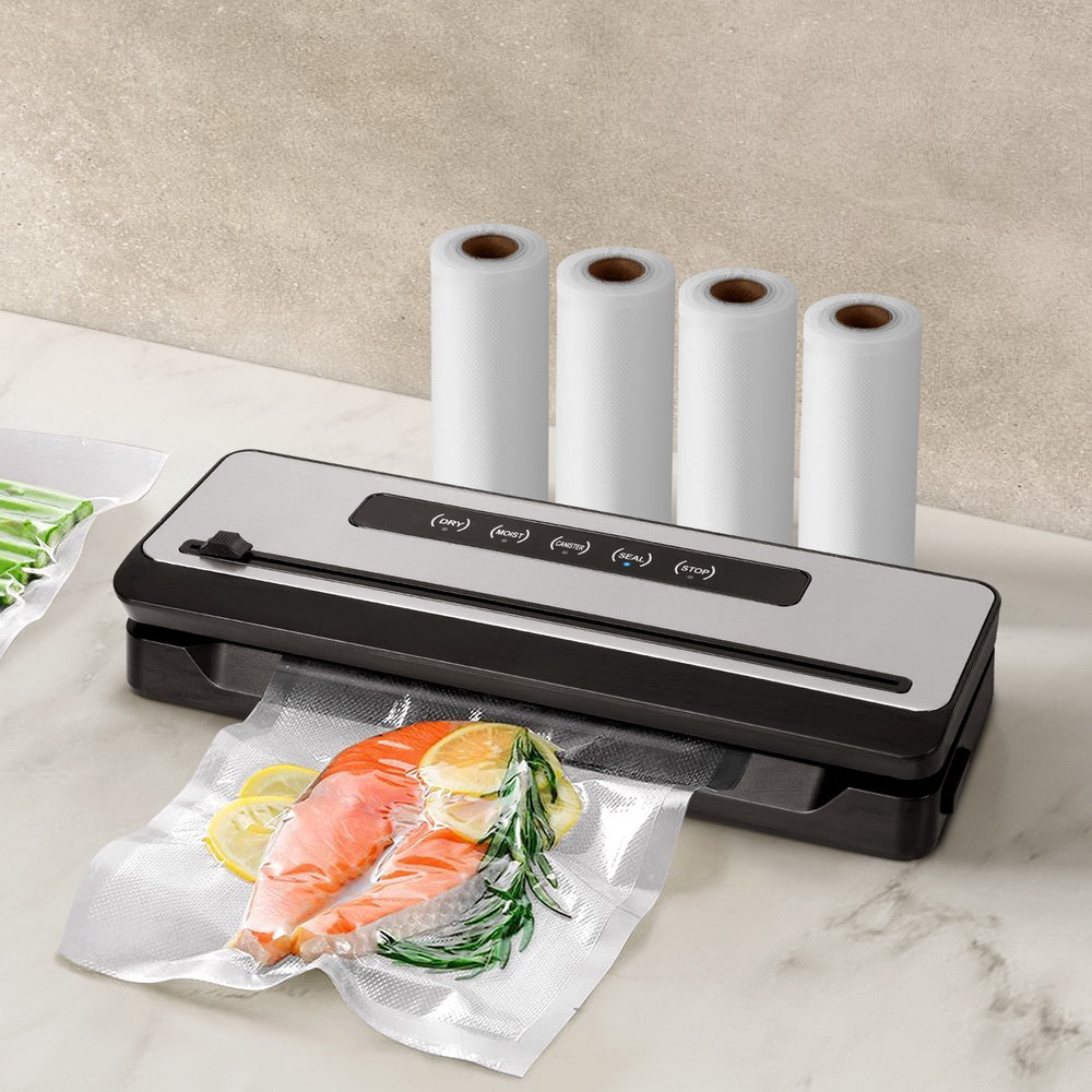 Devanti Vacuum Sealer, 110W, Built-In Cutter, with 4 Bag Rolls