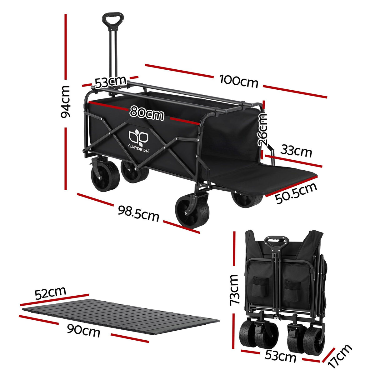 Gardeon Folding Camping Wagon 150L with Tailgate Table, Black