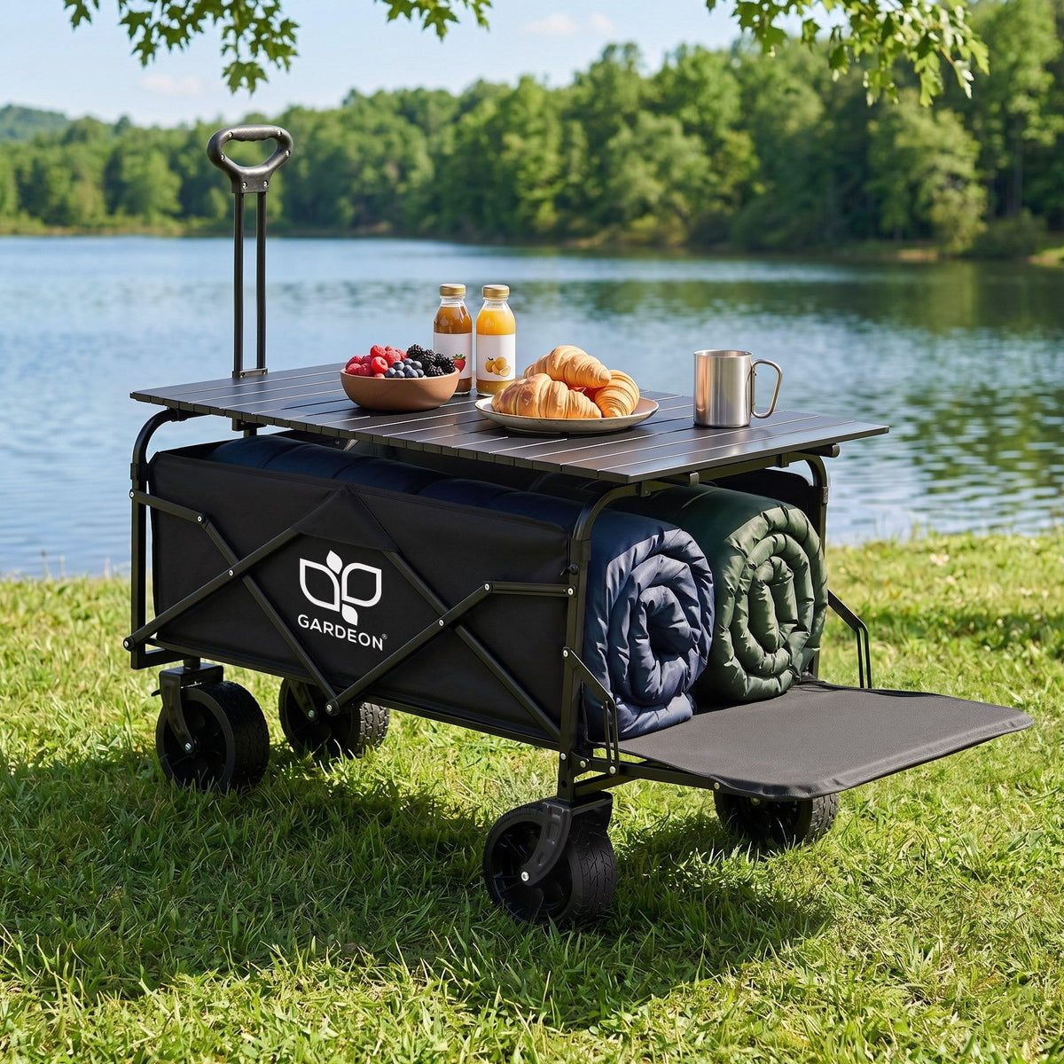 Gardeon Folding Camping Wagon 150L with Tailgate Table, Black