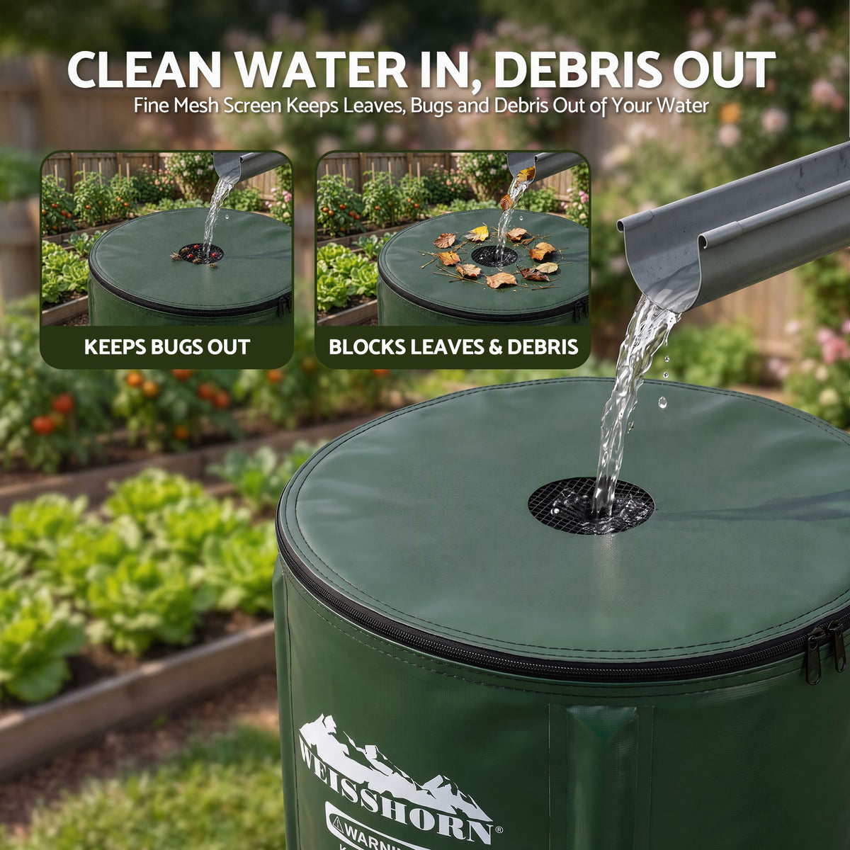 Weisshorn 100L Collapsible Rain Barrel with Tap and Mesh Filter