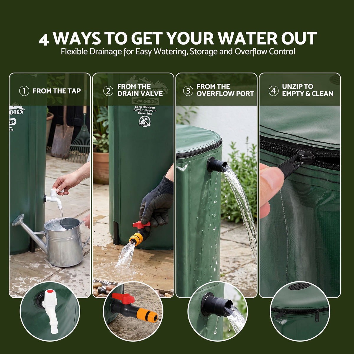 Weisshorn 100L Collapsible Rain Barrel with Tap and Mesh Filter