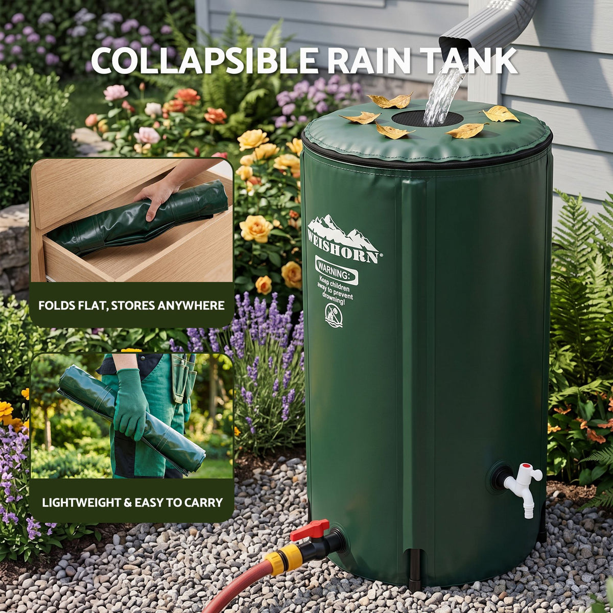 Weisshorn 100L Collapsible Rain Barrel with Tap and Mesh Filter