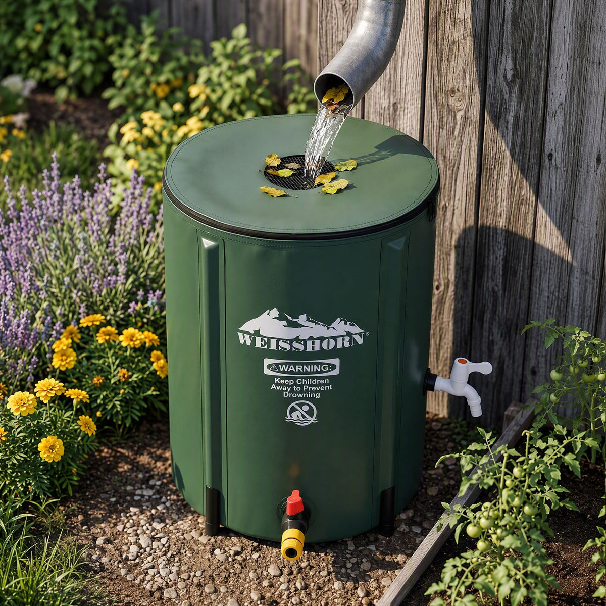 Weisshorn 50L Collapsible Rain Barrel with Tap and Mesh Filter
