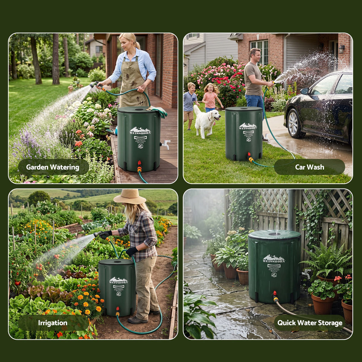 Weisshorn 50L Collapsible Rain Barrel with Tap and Mesh Filter