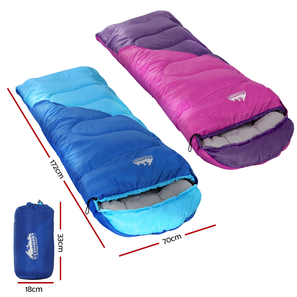 Weisshorn Kids Sleeping Bag Set of 2, 172cm, Blue and Pink