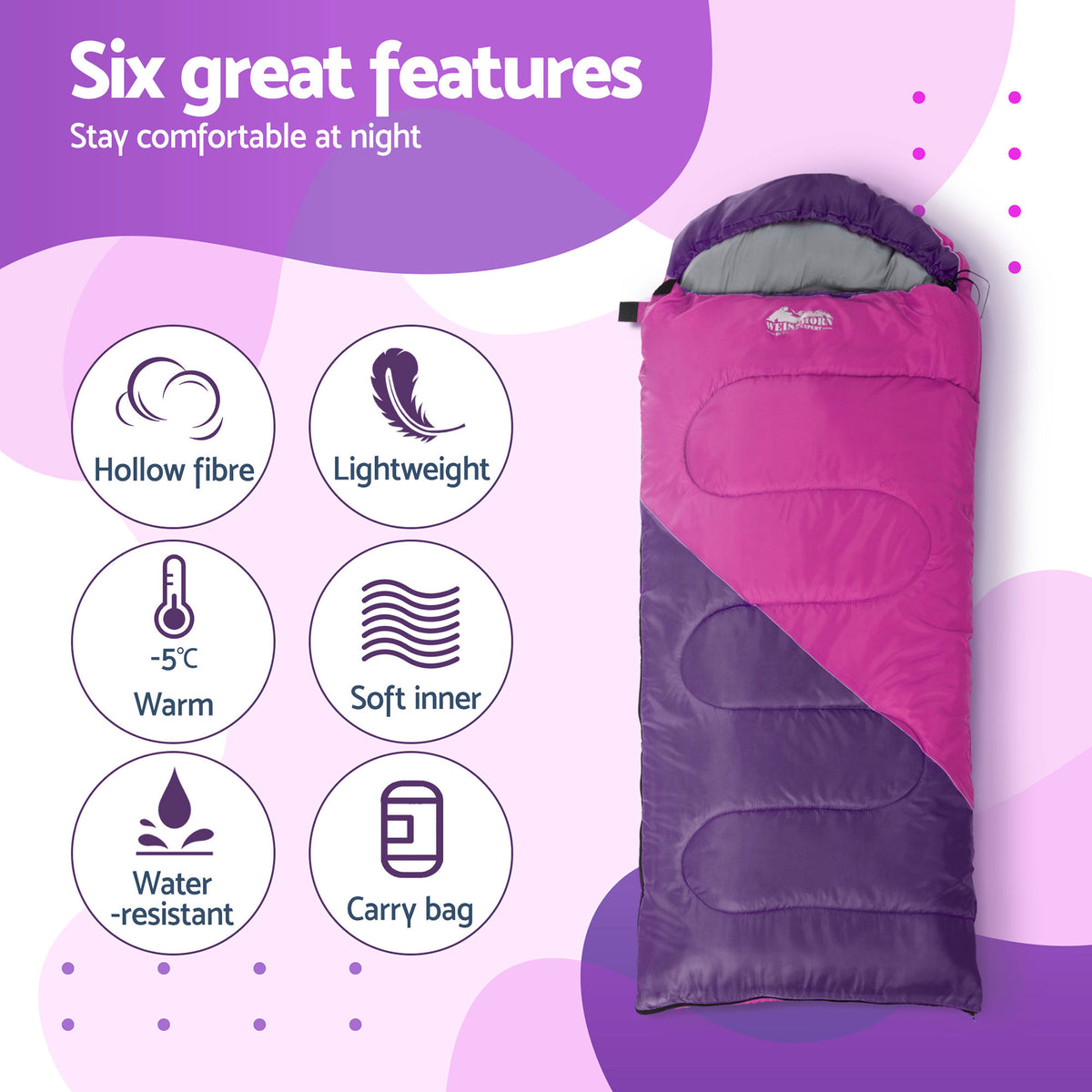Weisshorn Kids Sleeping Bag Set of 2, 172cm, Blue and Pink