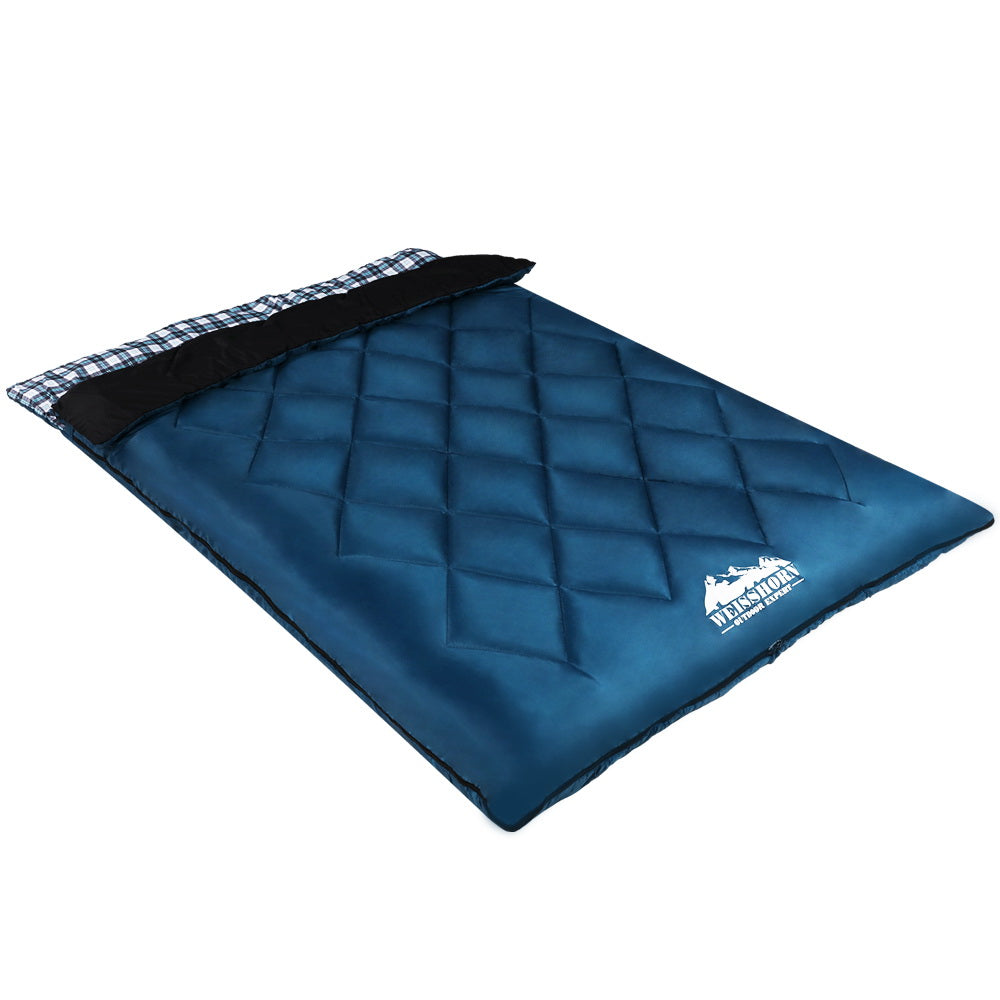 Weisshorn Double Sleeping Bag with 2 Pillows, -10°C, Blue