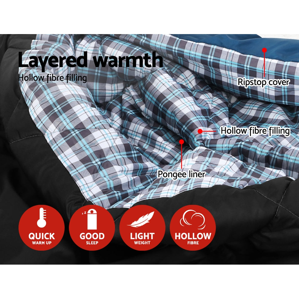 Weisshorn Double Sleeping Bag with 2 Pillows, -10°C, Blue