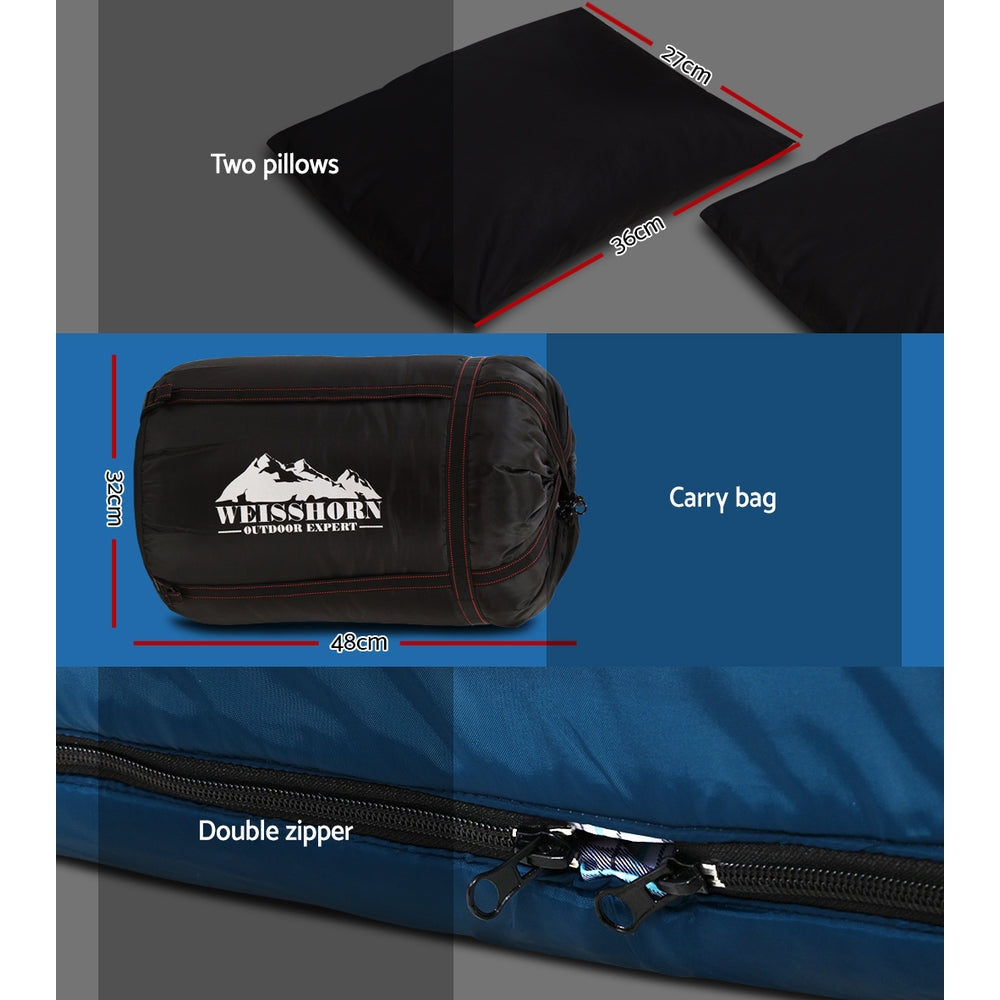 Weisshorn Double Sleeping Bag with 2 Pillows, -10°C, Blue