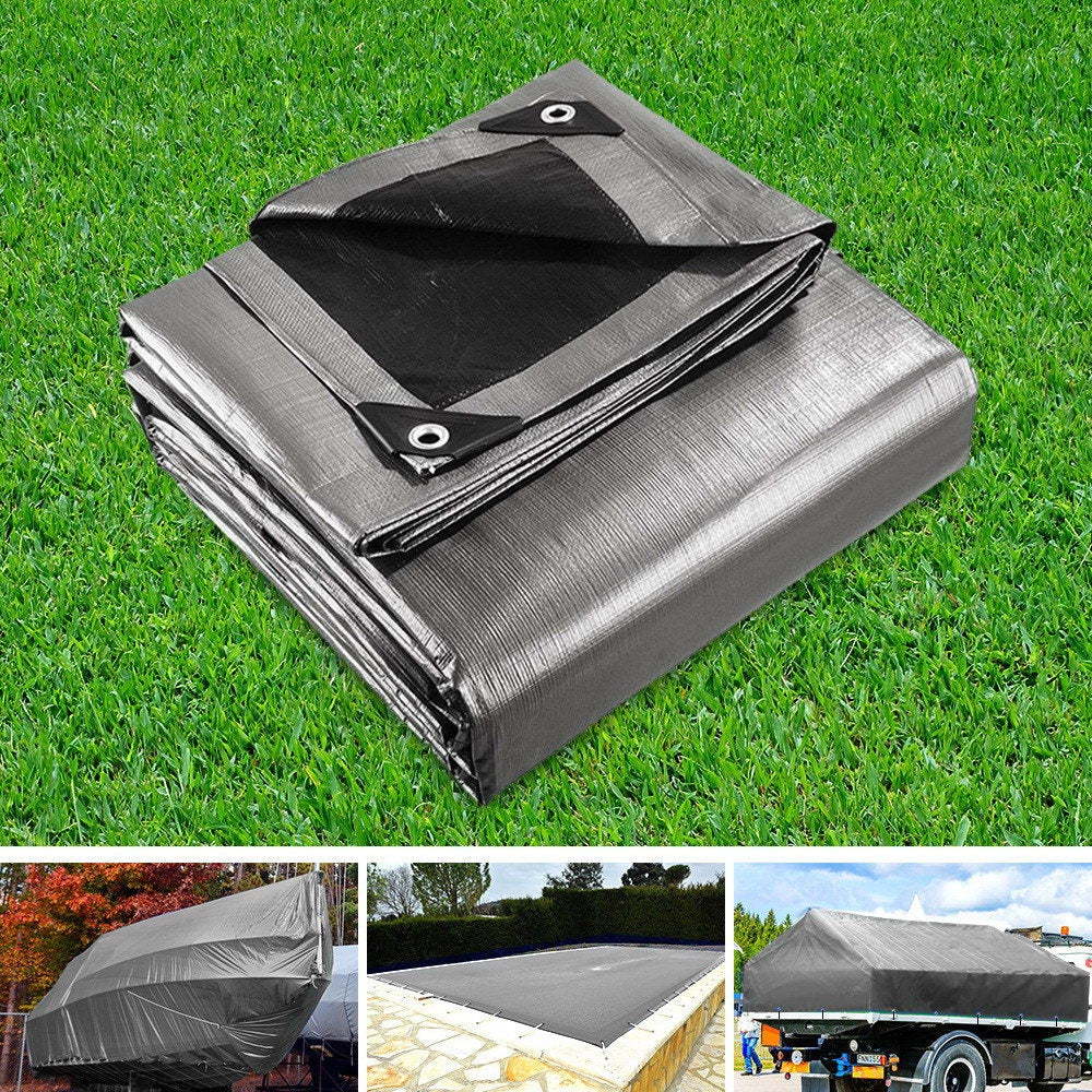 Instahut Heavy Duty Poly Tarp 7.3m x 9m - Silver/Black