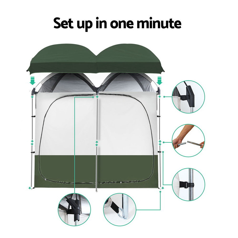 Weisshorn Camping Shower and Toilet Tent, Double, Green