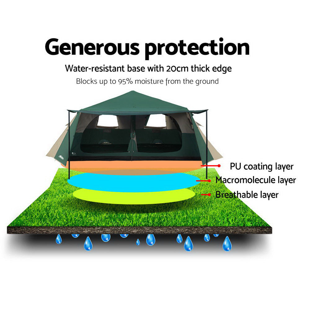 Weisshorn 8 Person Instant Up Dome Tent, 2 Rooms, Green