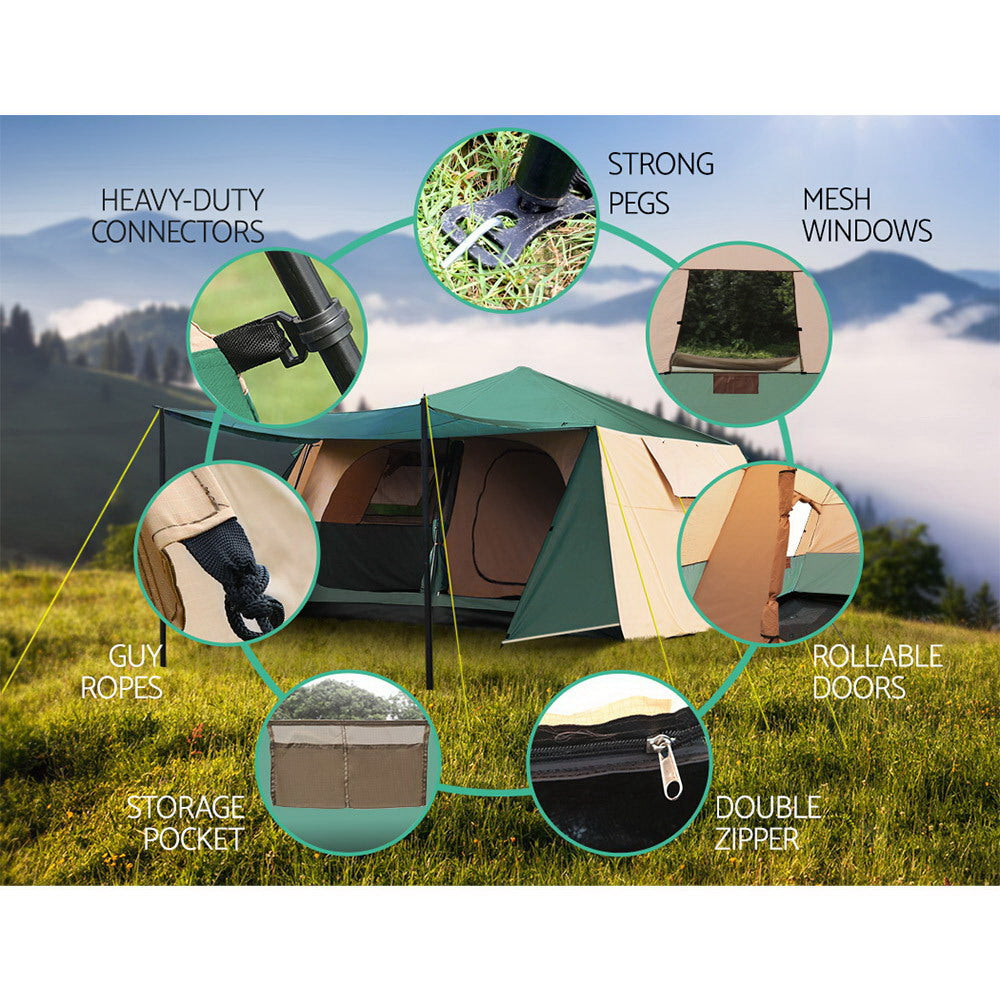 Weisshorn 8 Person Instant Up Dome Tent, 2 Rooms, Green