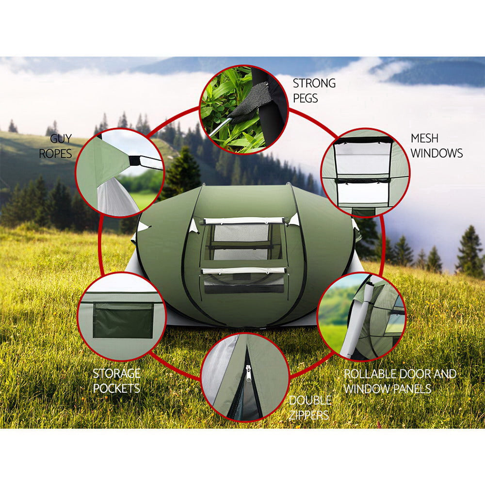 Weisshorn 4-5 Person Pop-Up Camping Tent, Green