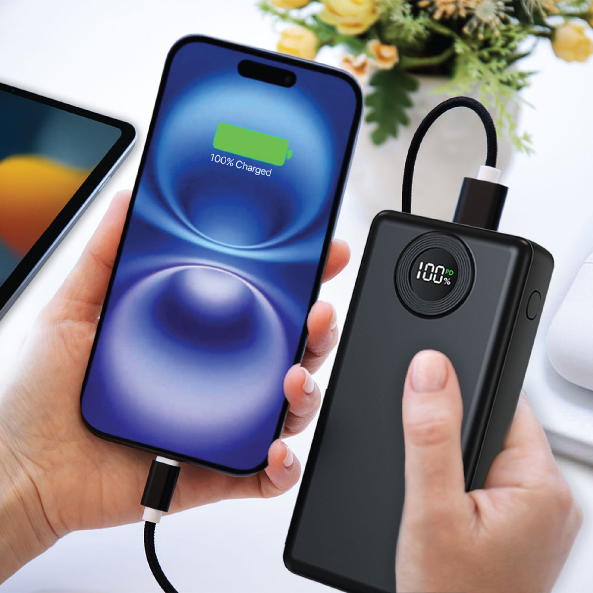 Laser 20000mAh Power Bank, 20W USB-C PD, LED Display, Black